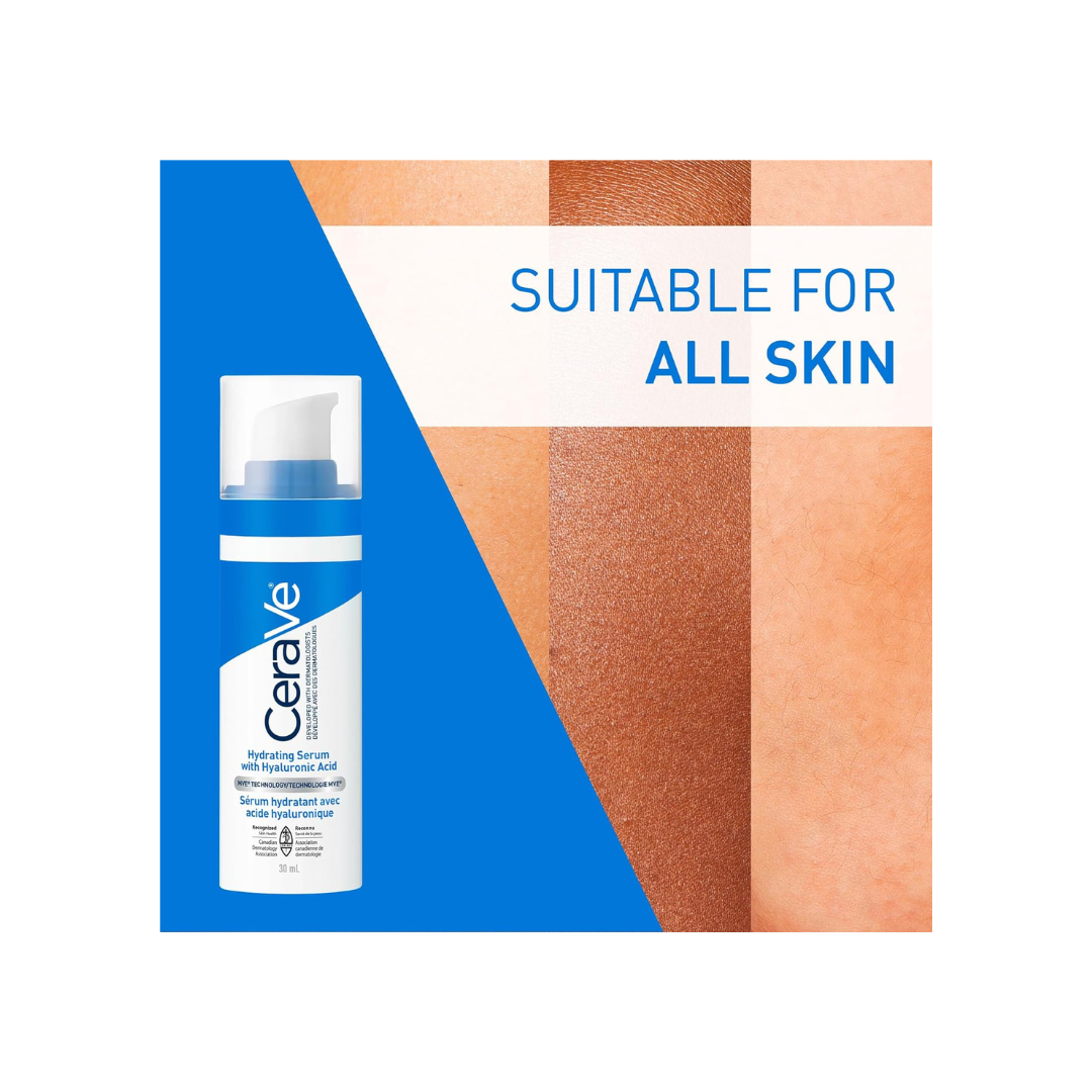 CeraVe HYALURONIC ACID Face Serum, Hydrating Serum for Face with Vitamin B5 & Ceramides, for Men & Women, Normal To Dry Skin. Fragrance Free, Non-Comedogenic, Paraben-Free, 30ML