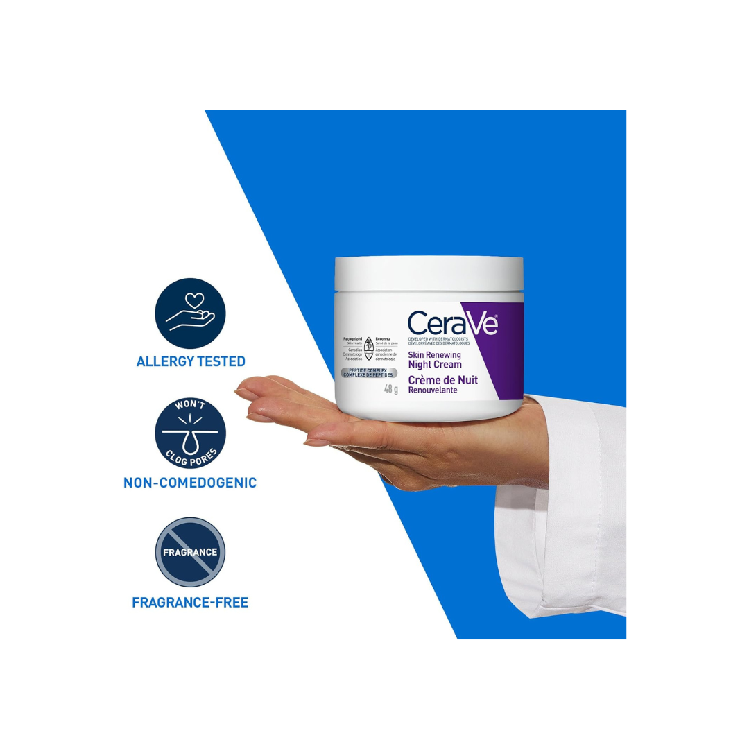 CeraVe Night Cream for Face, Skin Renewing Moisturizer for Men & Women With Hyaluronic Acid, Niacinamide, Bio Peptides & Ceramides. Fragrance Free, Non-comedogenic, Suitable for Sensitive Skin 48g