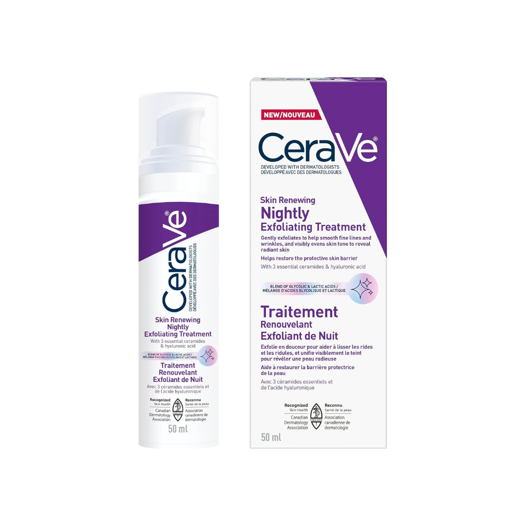 CeraVe Skin Renewing Nightly Exfoliating Treatment for Healthy Aging, Fine Lines, Wrinkles, Dullness and Pores. Face Serum with Glycolic Acid, Hyaluronic Acid & Ceramides. Developed with Dermatologists, Non-irritating, Fragrance-Free, 50ml