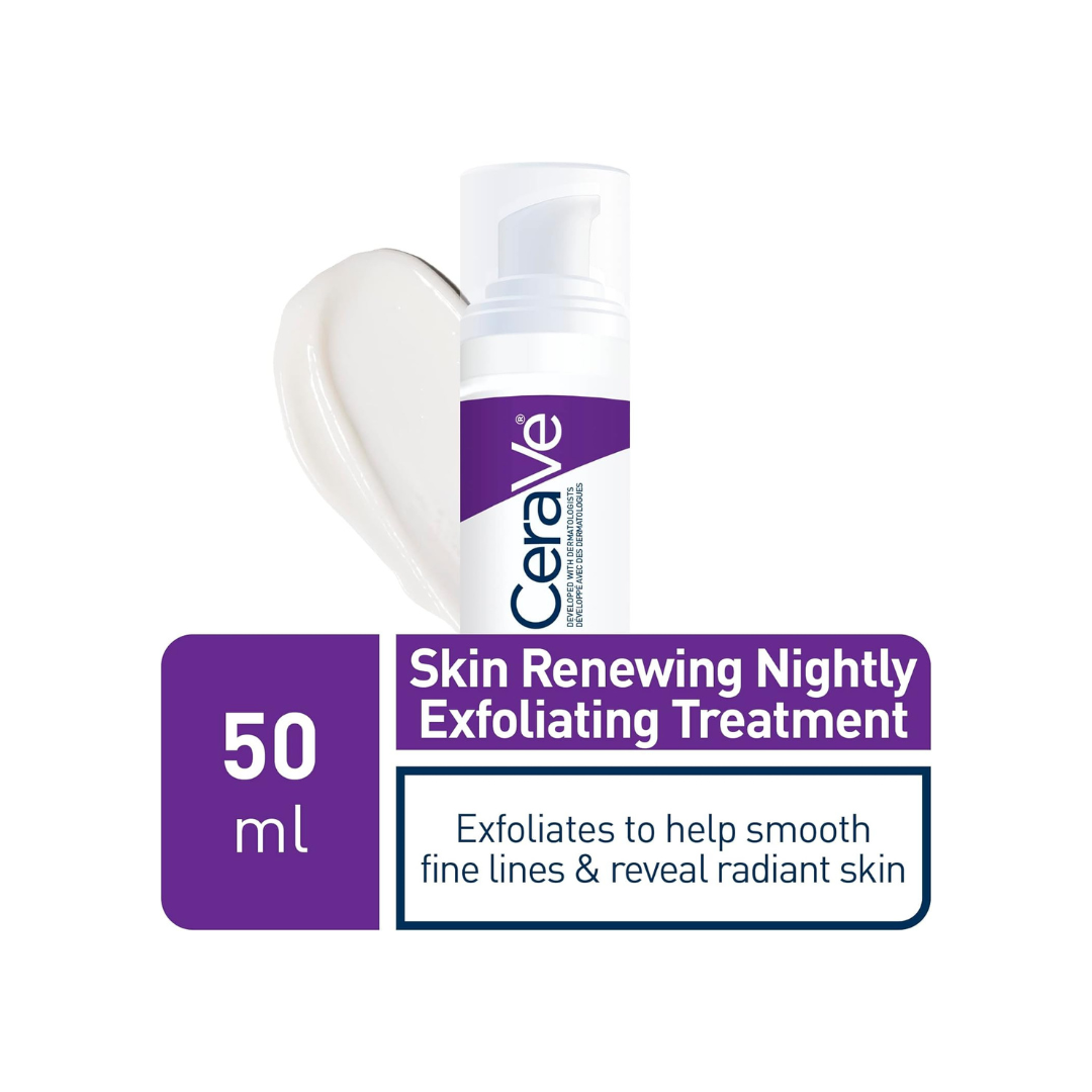 CeraVe Skin Renewing Nightly Exfoliating Treatment for Healthy Aging, Fine Lines, Wrinkles, Dullness and Pores. Face Serum with Glycolic Acid, Hyaluronic Acid & Ceramides. Developed with Dermatologists, Non-irritating, Fragrance-Free, 50ml