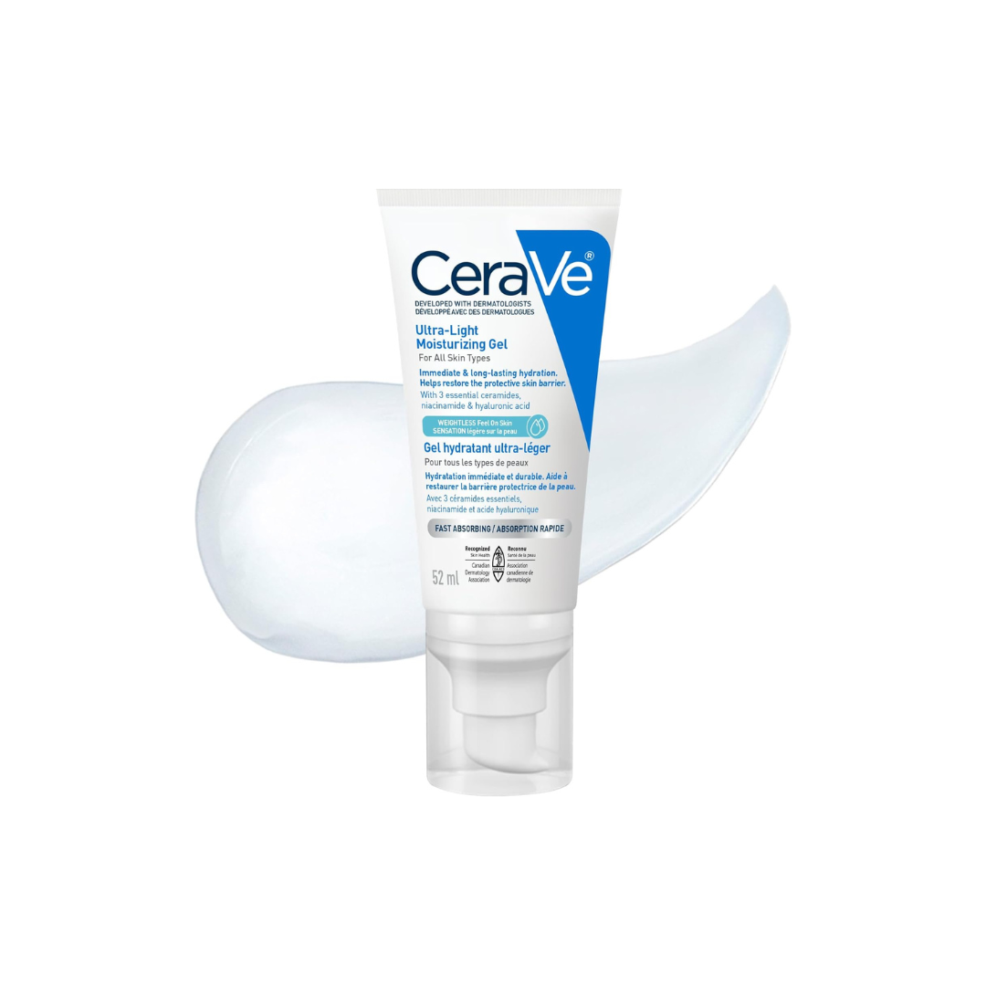 CeraVe Ultra-Light Moisturizing Gel, Lightweight Face Moisturizer with Ceramides, Niacinamide, Hyaluronic Acid, Fragrance-Free, Dermatologist Recommended, 52 ML