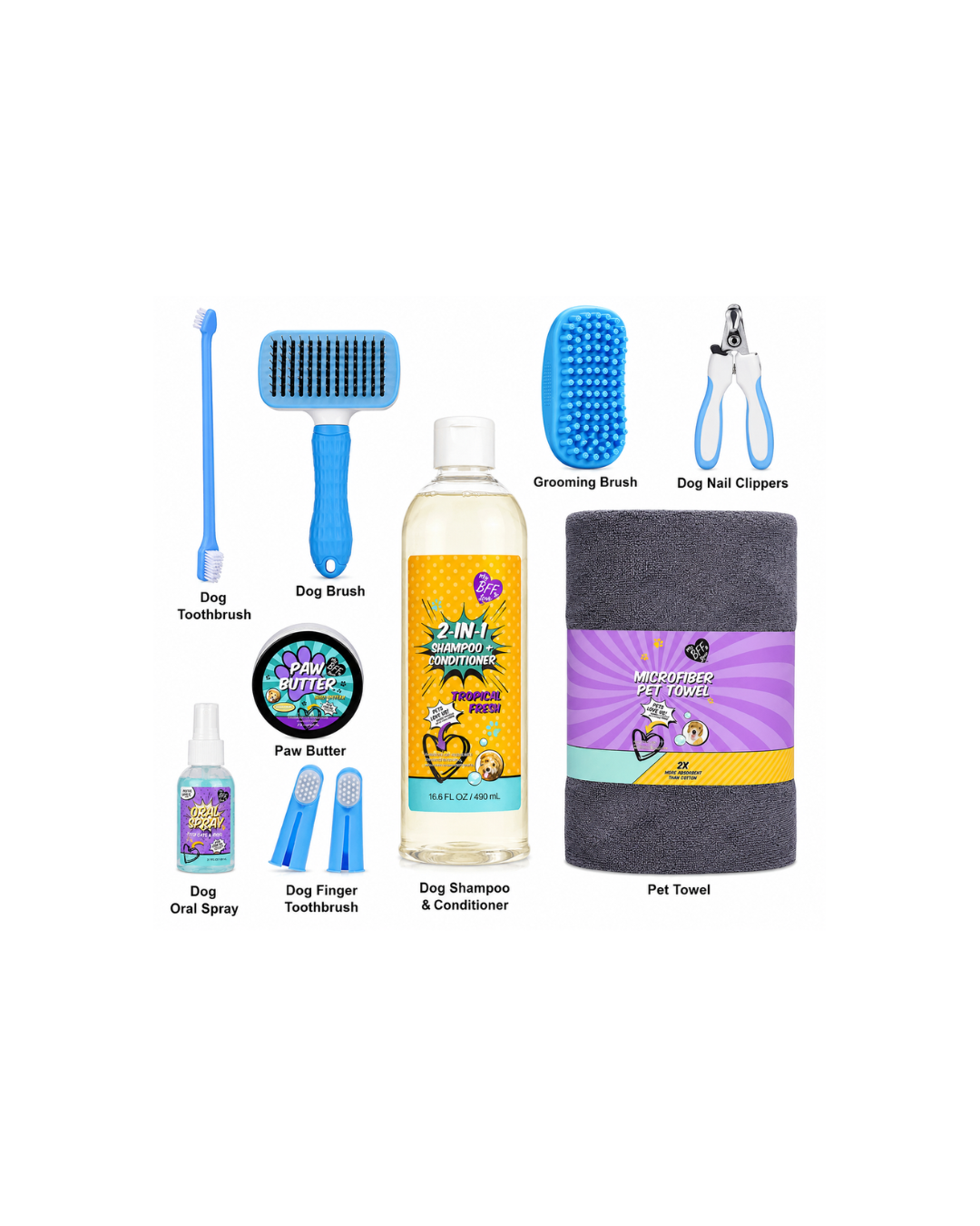 MY BFF LOVE All-Inclusive Dog Grooming Gift Set, 9 Pcs