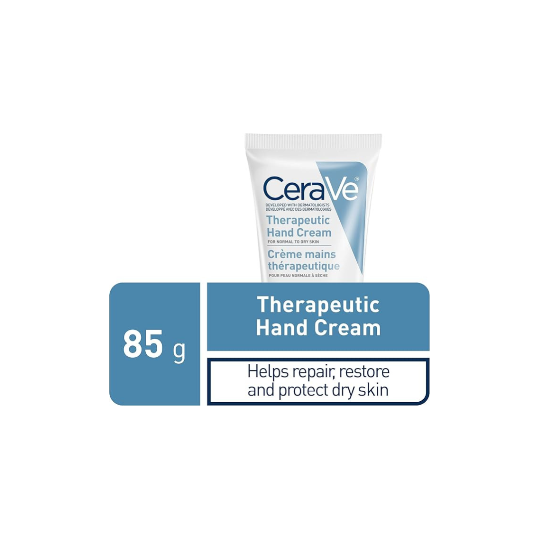 CeraVe Therapeutic Hand Cream, Daily Moisturizing Fragrance-Free Cream for Dry Skin and Dry Cracked Hands with Hyaluronic Acid and Niacinamide, 85 Grams