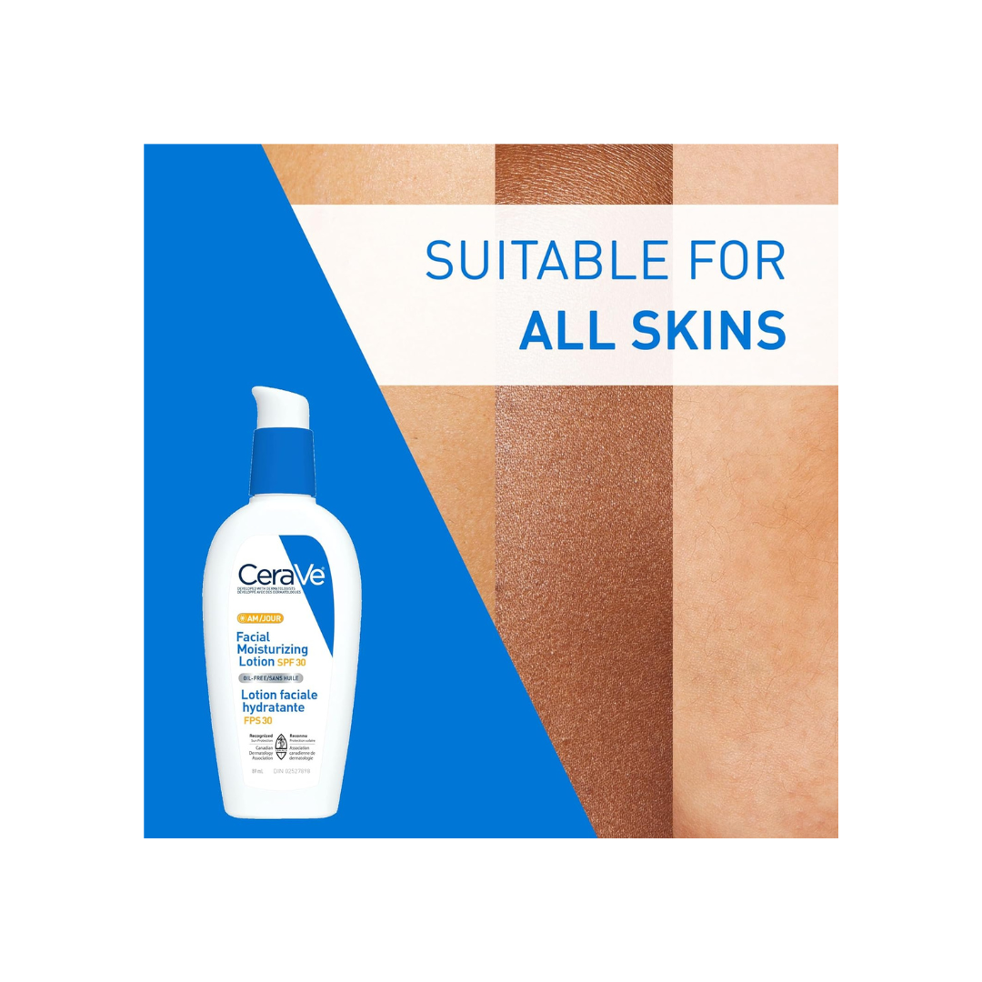 CeraVe Facial Moisturizer with SPF 30. Face Sunscreen Lotion with Hyaluronic Acid, Niacinamide & Ceramides for Women & Men. Oil-free, normal to dry skin 89ML