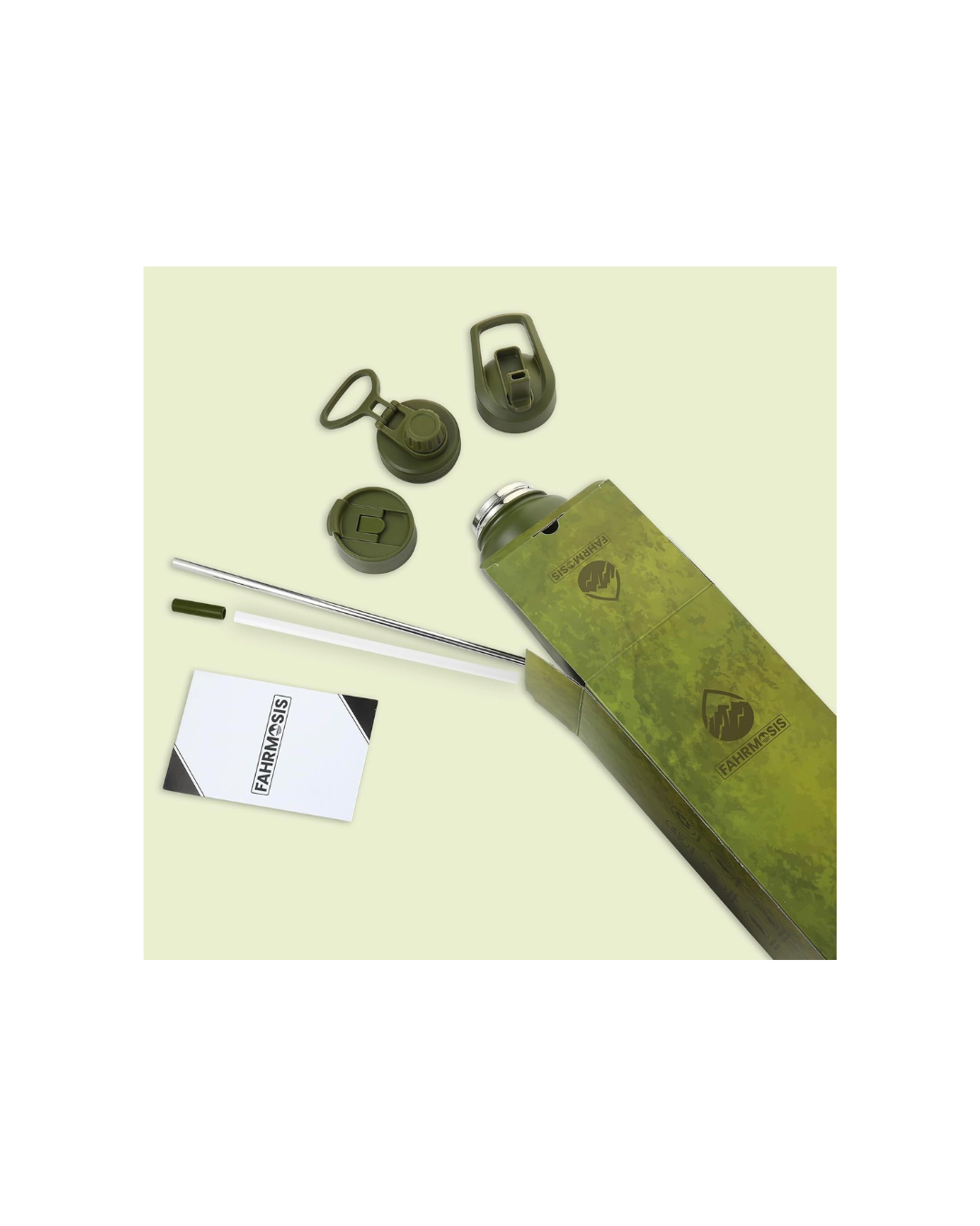 FAHRMOSIS 40 OZ Water Bottle with Straw | Insulated Water Bottle Water Jug Includes 3 Lids Water Bottles | Stainless Steel Water Bottle for Men & Women - Army Green