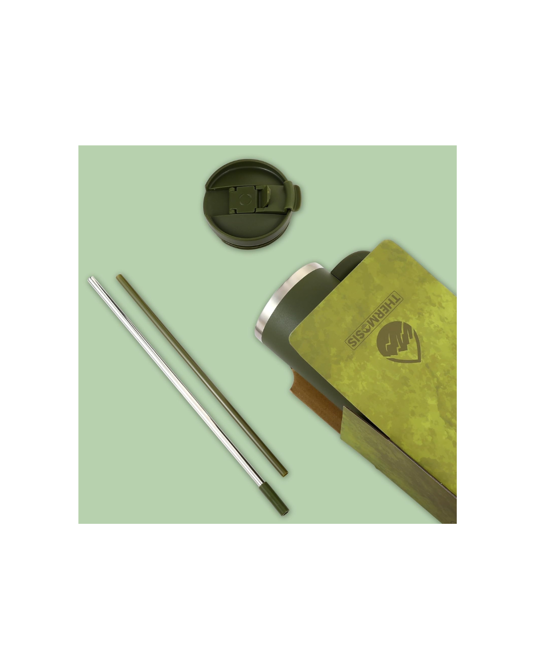 Tumbler with Handle and Straw | Leakproof Tumbler with Straw Insulated Travel Mug Fits Cupholders | Insulated Cup 40 oz Water Bottle with Straw Stainless Steel Tumbler - Army Green