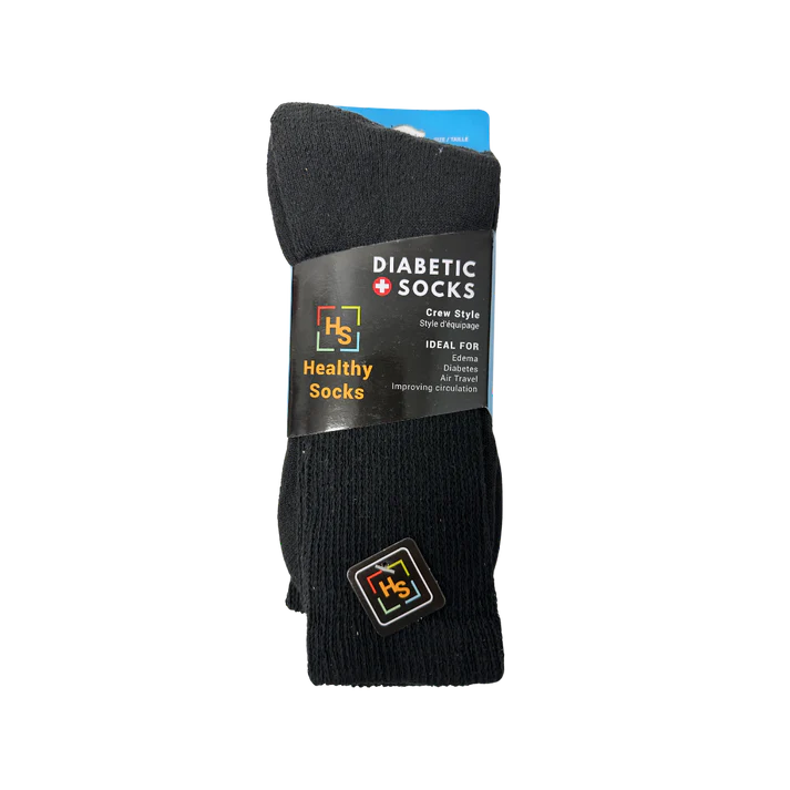 DIABETIC SOCKS CREW STYLE IDEAL FOR EDEMA, DIABETE'S, AIR TRAVEL, IMPROVING CIRCULATION TWIN PACK SET ( HEALTHY SOCKS) BLACK
