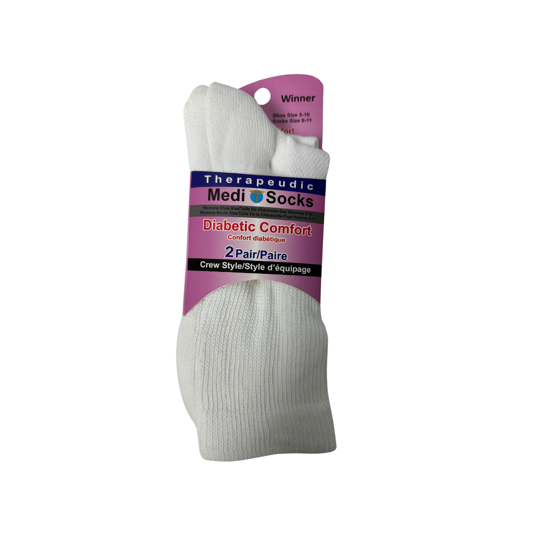 Medi Socks Women's White Diabetic Crew Socks,