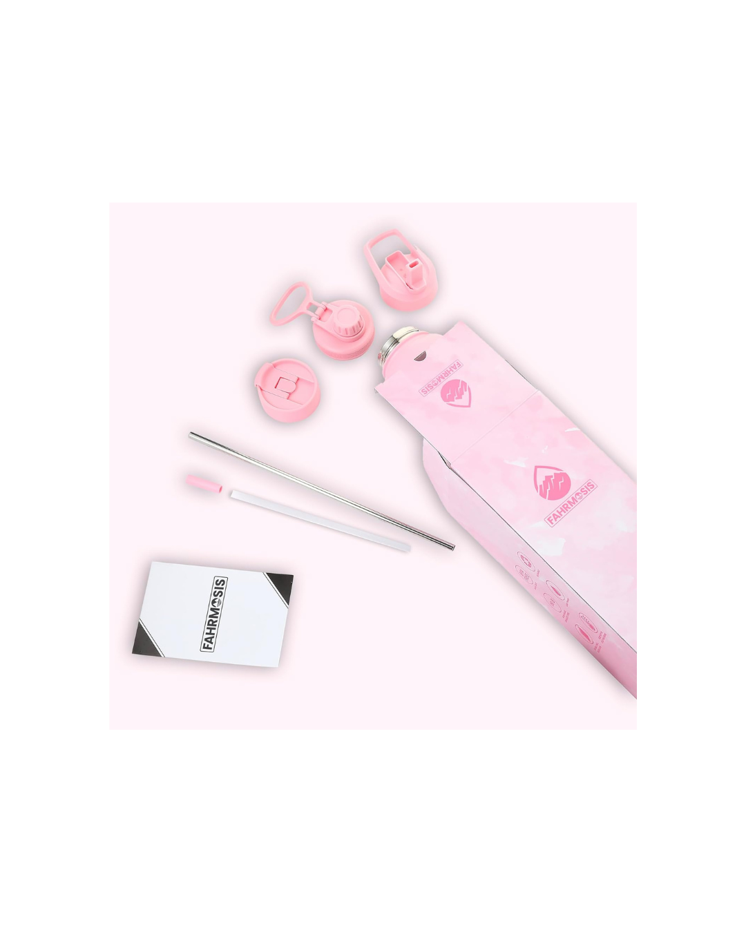 FAHRMOSIS 40 OZ Water Bottle with Straw | Insulated Water Bottle Water Jug Includes 3 Lids Water Bottles | Stainless Steel Water Bottle for Men & Women - Pink