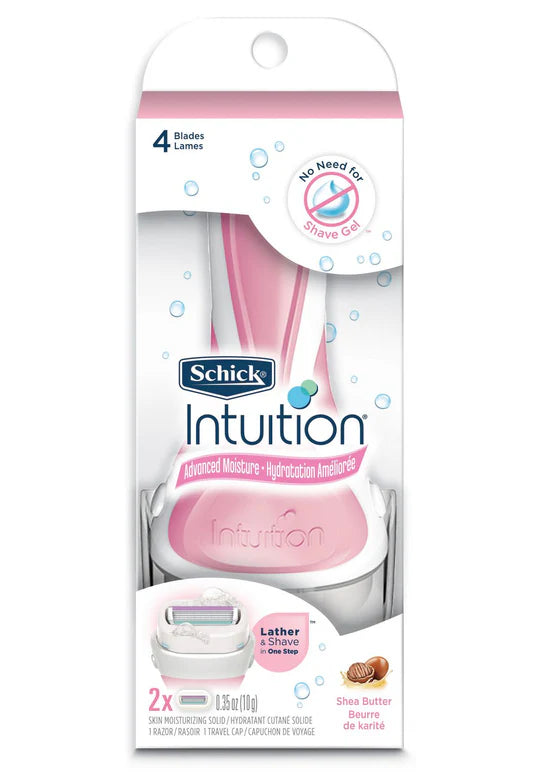 SCHICK INTUITION ADVANCED MOISTURE SHEA BUTTER 4 BLADE ( LATHER & SHAVE IN ONE STEP) NO NEED FOR SHAVING GEL
