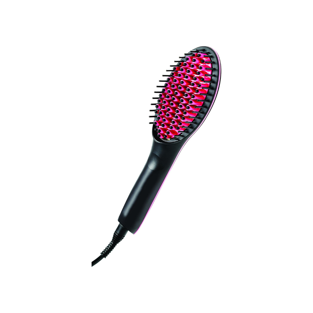 Simply Straight Ceramic Hair Straightening Brush, Black/Pink