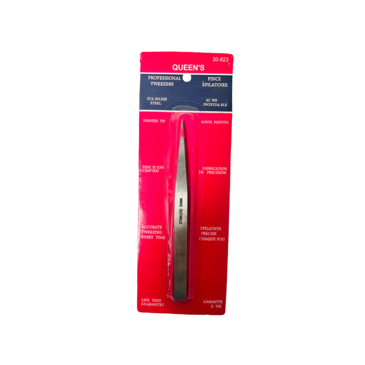 QUEENS PROFESSIONAL TWEEZERS STAINLESS STEEL POINTED TIP LIFETIME GUARANTEE