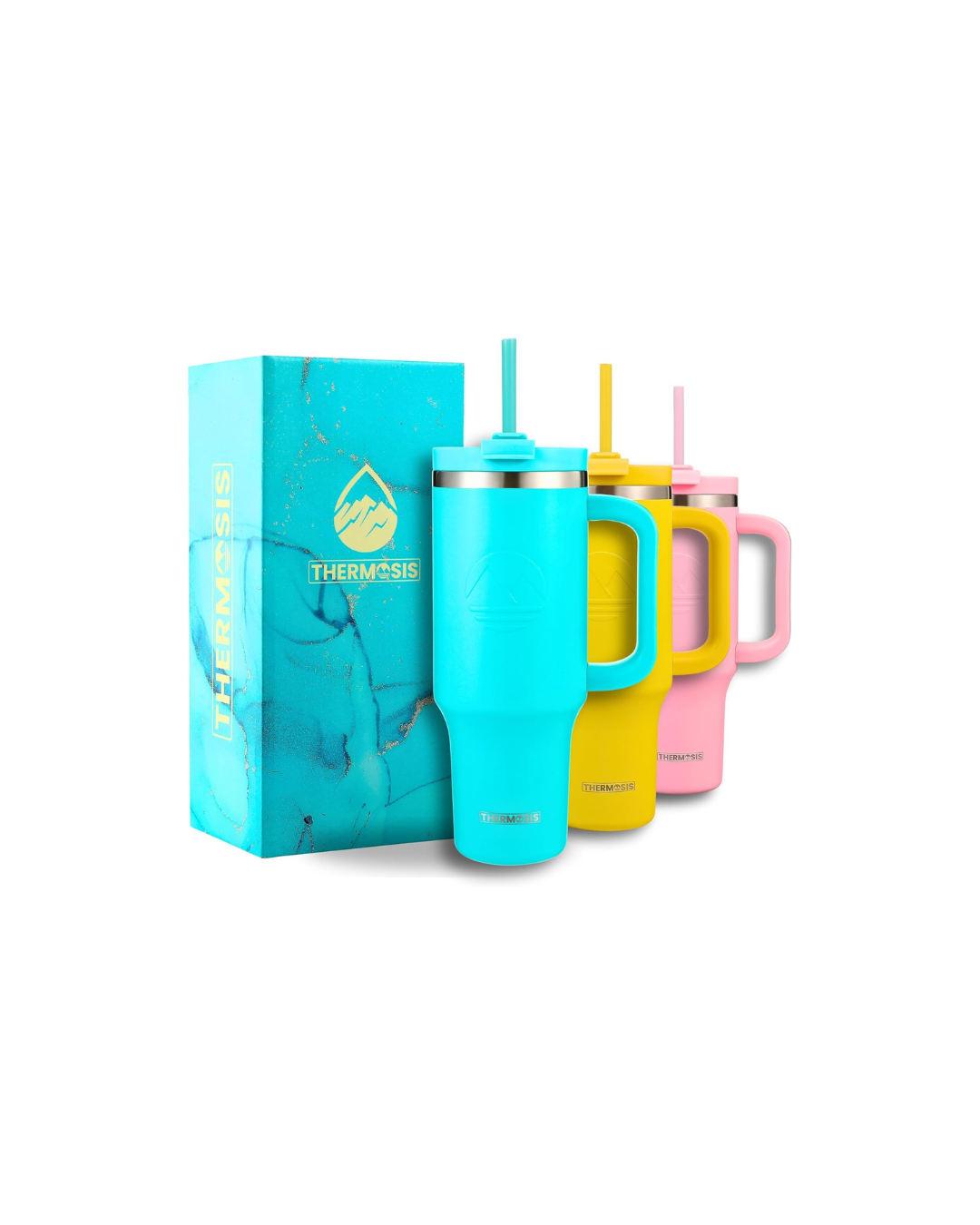 Tumbler with Handle and Straw | Leakproof Tumbler with Straw Insulated Travel Mug Fits Cupholders | Insulated Cup 40 oz Water Bottle with Straw Stainless Steel Tumbler - Teal