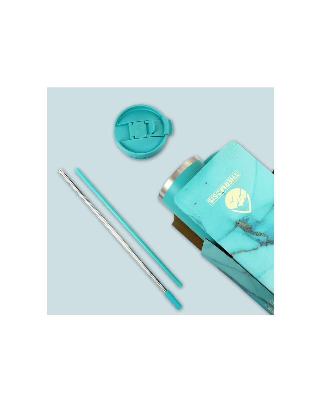 Tumbler with Handle and Straw | Leakproof Tumbler with Straw Insulated Travel Mug Fits Cupholders | Insulated Cup 40 oz Water Bottle with Straw Stainless Steel Tumbler - Teal