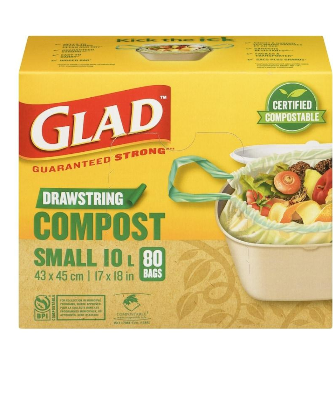 Glad Compost Bags Small – 80 Count (Drawstring Kitchen Liners)