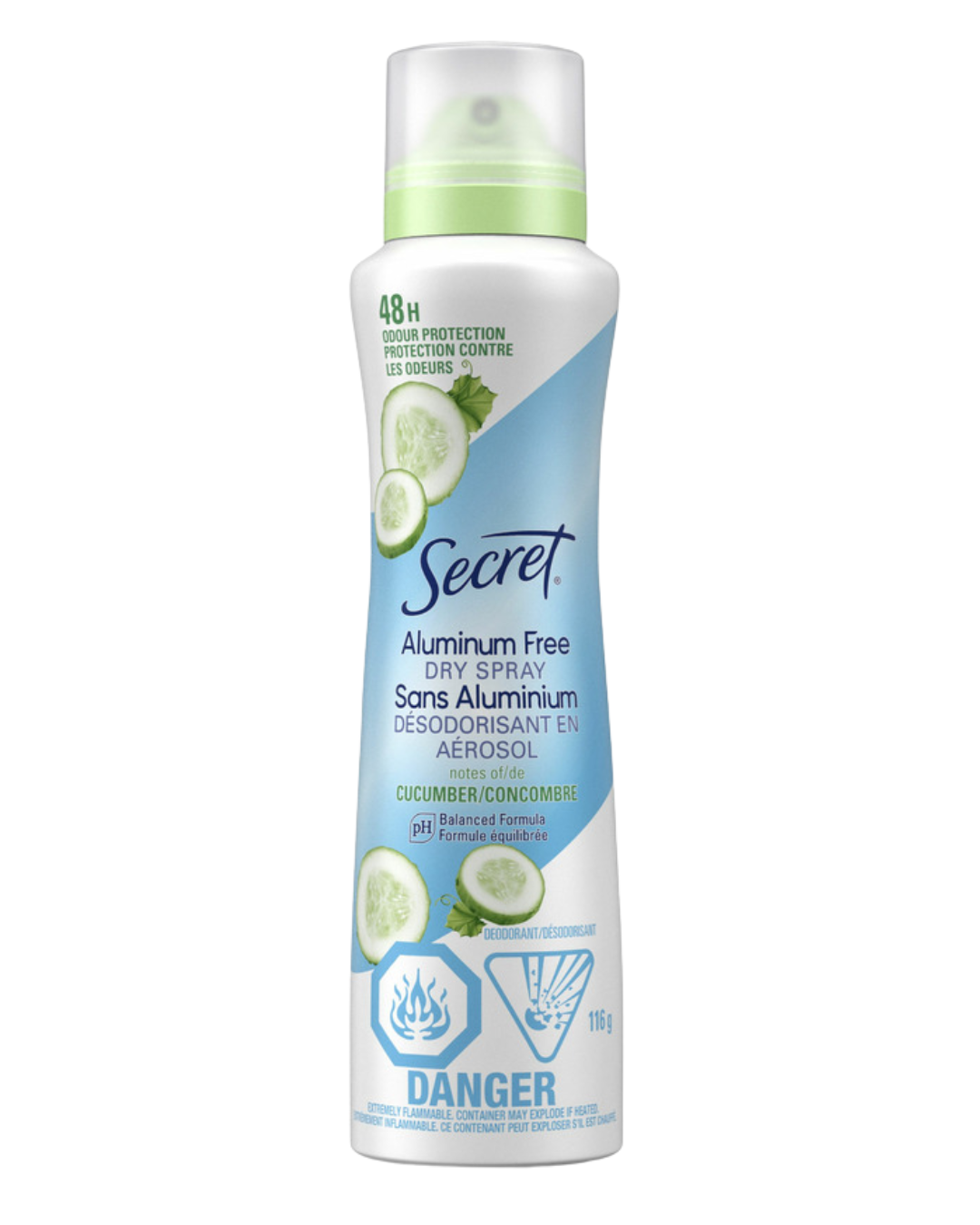 Secret Aluminum Free Dry Spray Deodorant, Refreshing Cucumber 116g