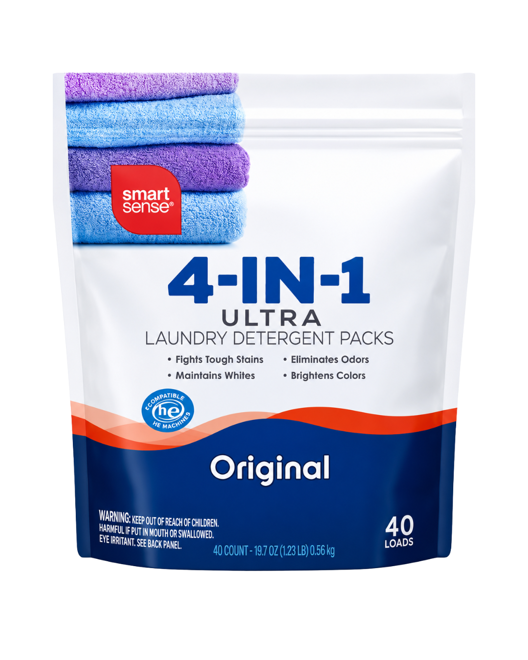 Smart Sense 4-in-1 Ultra Laundry Detergent Pacs – Original Scent – 40 Count
