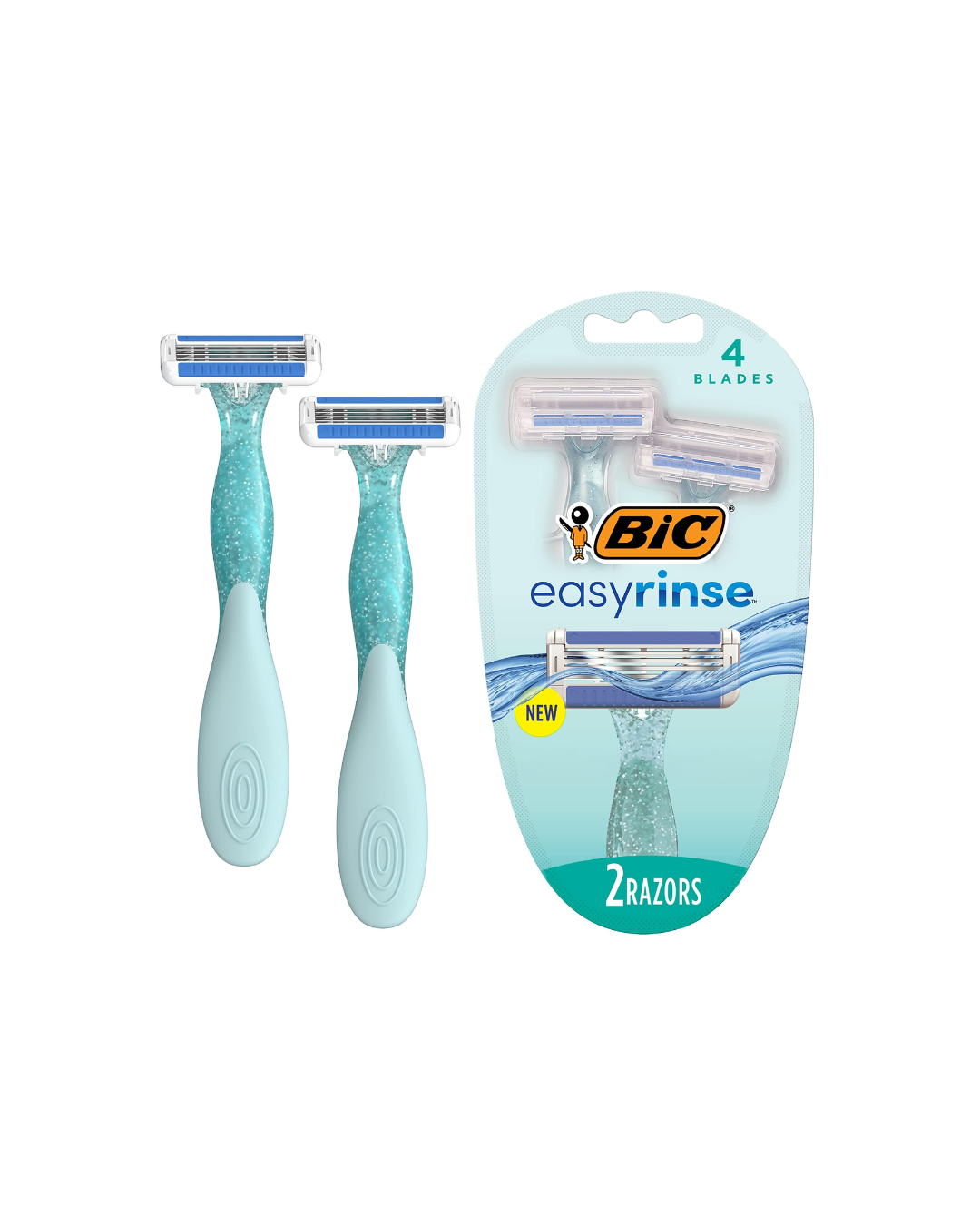 BIC EasyRinse Disposable Razors – 4 Blades with Patented Anti-Clogging Technology – 2 Count
