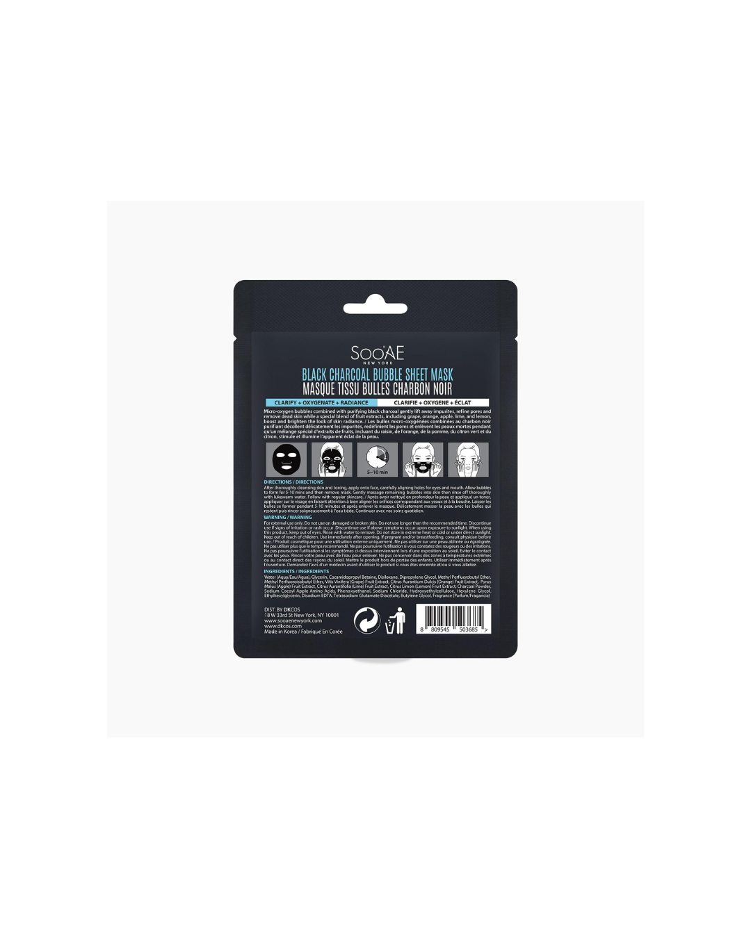 Soo'AE Black Charcoal Bubble Sheet Mask 24g – Purifying Oxygen Bubble Facial Mask for Pore Care & Radiant Skin