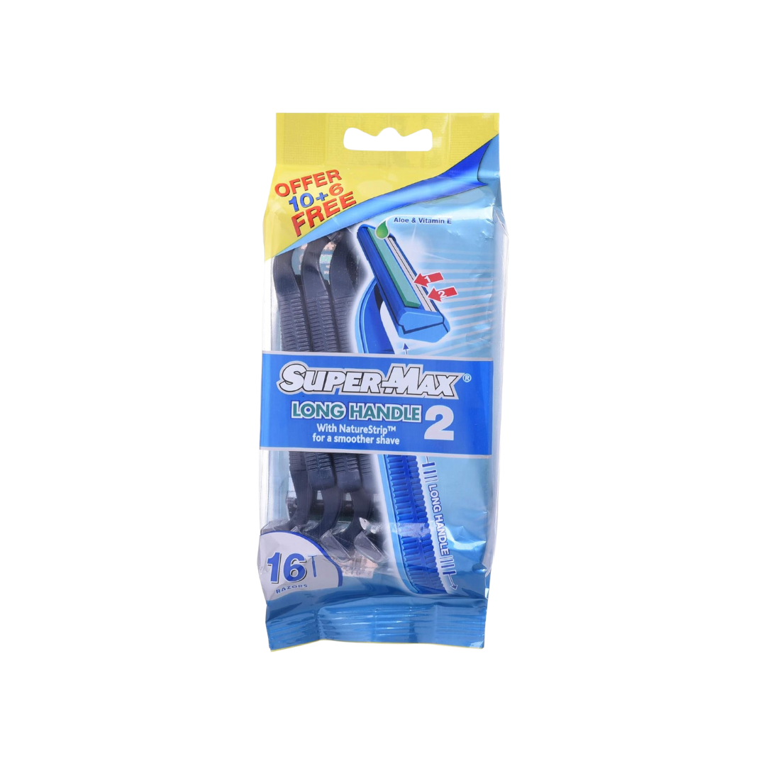 SUPER MAX LONG HANDLE WITH NATURE STRIP FOR A SMOOTHER SHAVE 5 PACK