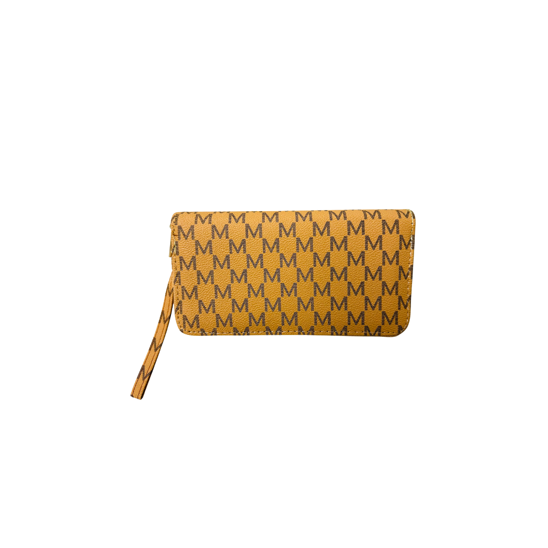Women Double Zipper wristlet wallet with a monogram pattern