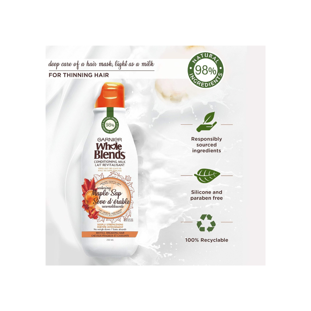 Garnier Whole Blends Conditioning Milk Restoring Maple, 250 Milliliters