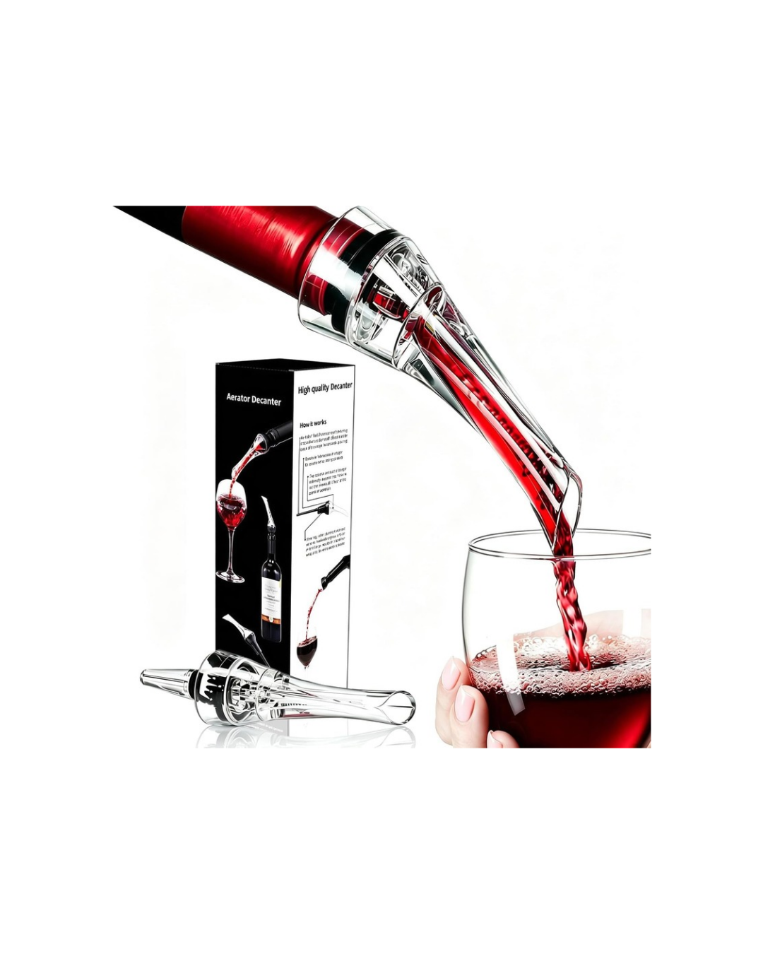 Wine Aerator Pourer Spout - Professional Quality 2-in-1 Attaches to Any Wine Bottle for Improved Flavor, Enhanced Bouquet, Rich Finish and Bubbles, No-Drip or Spill