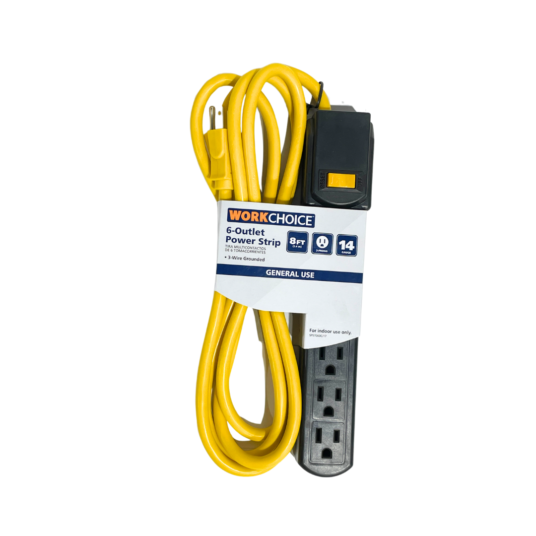 WORK CHOICE 6 OUTLET POWER BAR 8 FT LONG 14 GAUGE