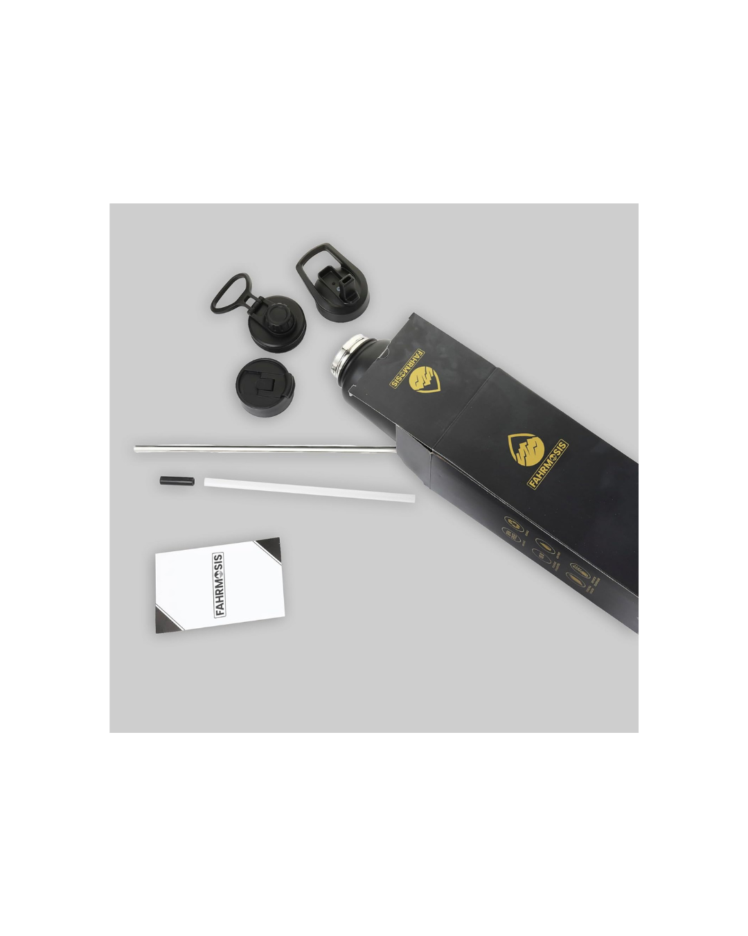 FAHRMOSIS 40 OZ Water Bottle with Straw | Insulated Water Bottle Water Jug Includes 3 Lids Water Bottles | Stainless Steel Water Bottle for Men & Women - Black