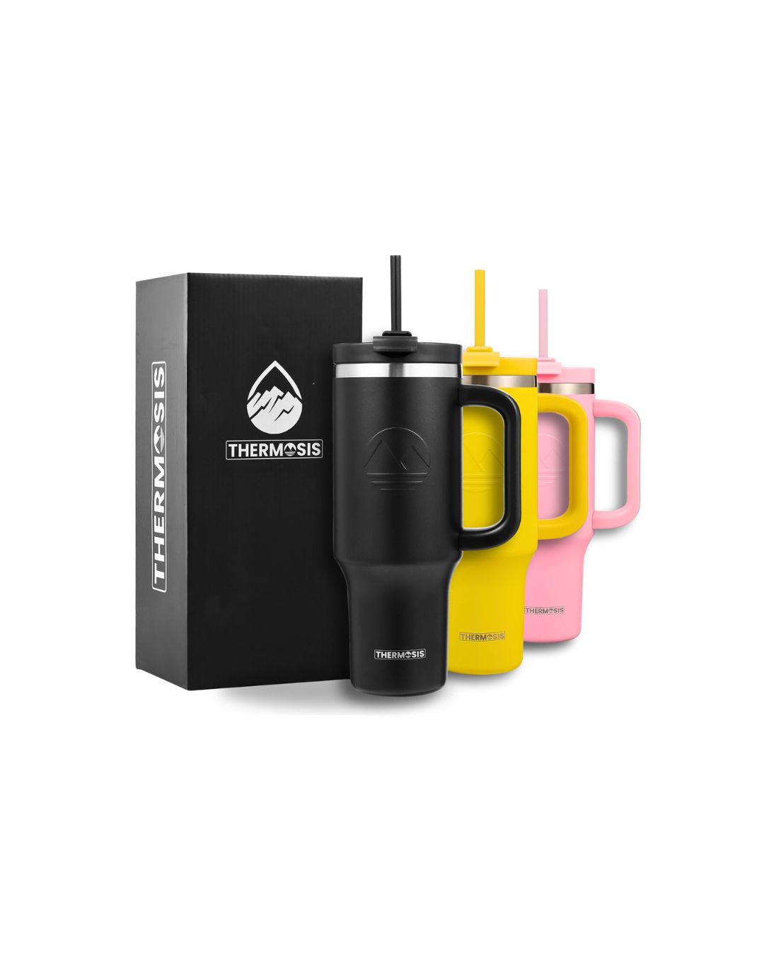 Tumbler with Handle and Straw | Leakproof Tumbler with Straw Insulated Travel Mug Fits Cupholders | Insulated Cup 40 oz Water Bottle with Straw Stainless Steel Tumbler - Black