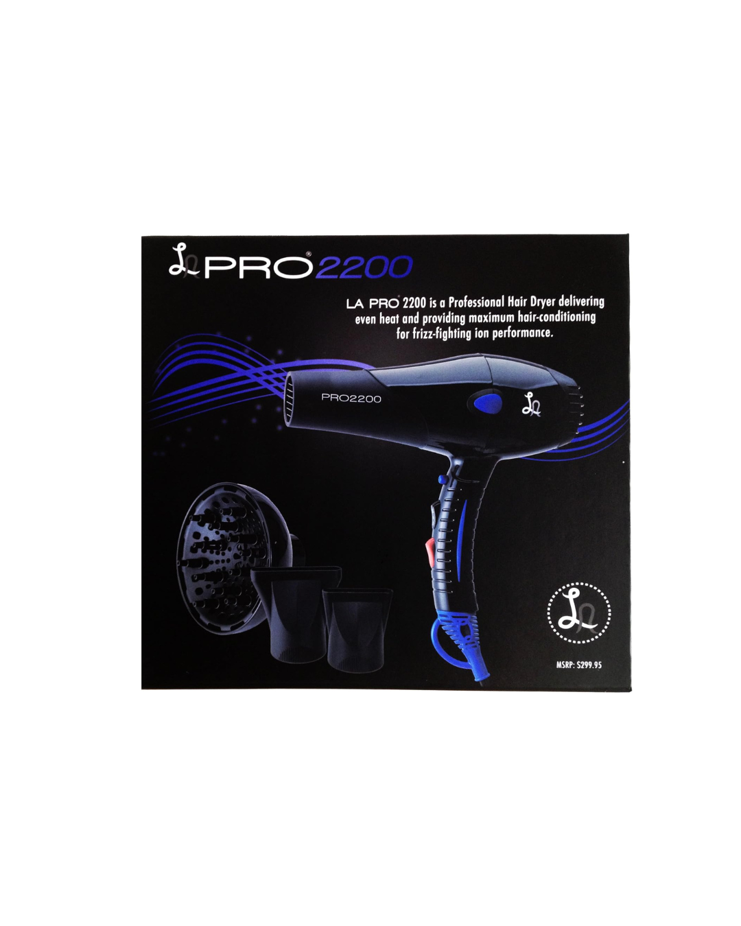 LA PRO2200 HAIR DRYER PROFESSIONAL WITH DIFFUSER, 2 NOZZLES, SLEEK