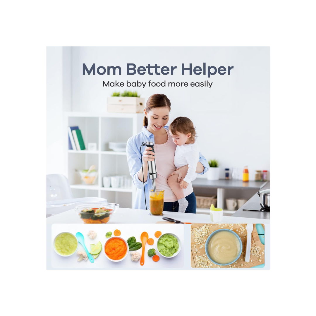 Ganiza Immersion Blender, Electric Hand Blender 800W with 15 Speed and Turbo Mode Handheld Blender Stainless Steel Blade, 5-in-1 Handheld Stick Mixer, Milk Frother, Egg Whisk, Chopper and Beaker