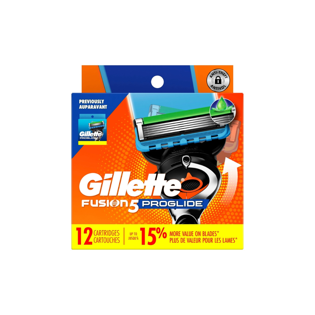 Gillette Fusion5 ProGlide Razor Refills for Men, 12 Razor Cartridges for FlexBall Razor Handle, 5-Blade Razor Blades, Precision Trimmer for Men