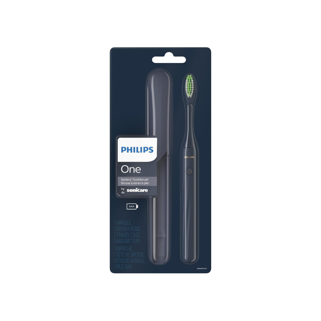 PHILIPS One By Sonicare Battery Toothbrush, Midnight, Hy1100/04, 1 Count