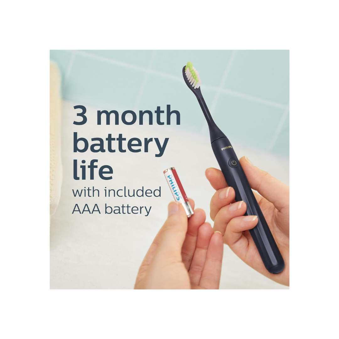 PHILIPS One By Sonicare Battery Toothbrush, Midnight, Hy1100/04, 1 Count