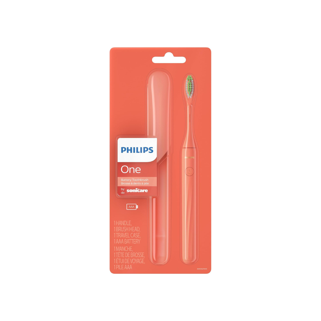 PHILIPS One By Sonicare Battery Toothbrush, Miami Coral, Hy1100/01, 1 Count