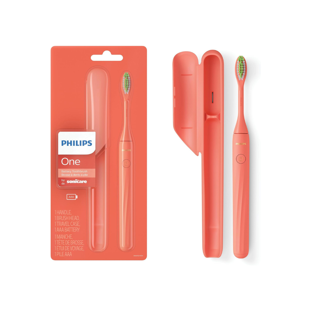 PHILIPS One By Sonicare Battery Toothbrush, Miami Coral, Hy1100/01, 1 Count