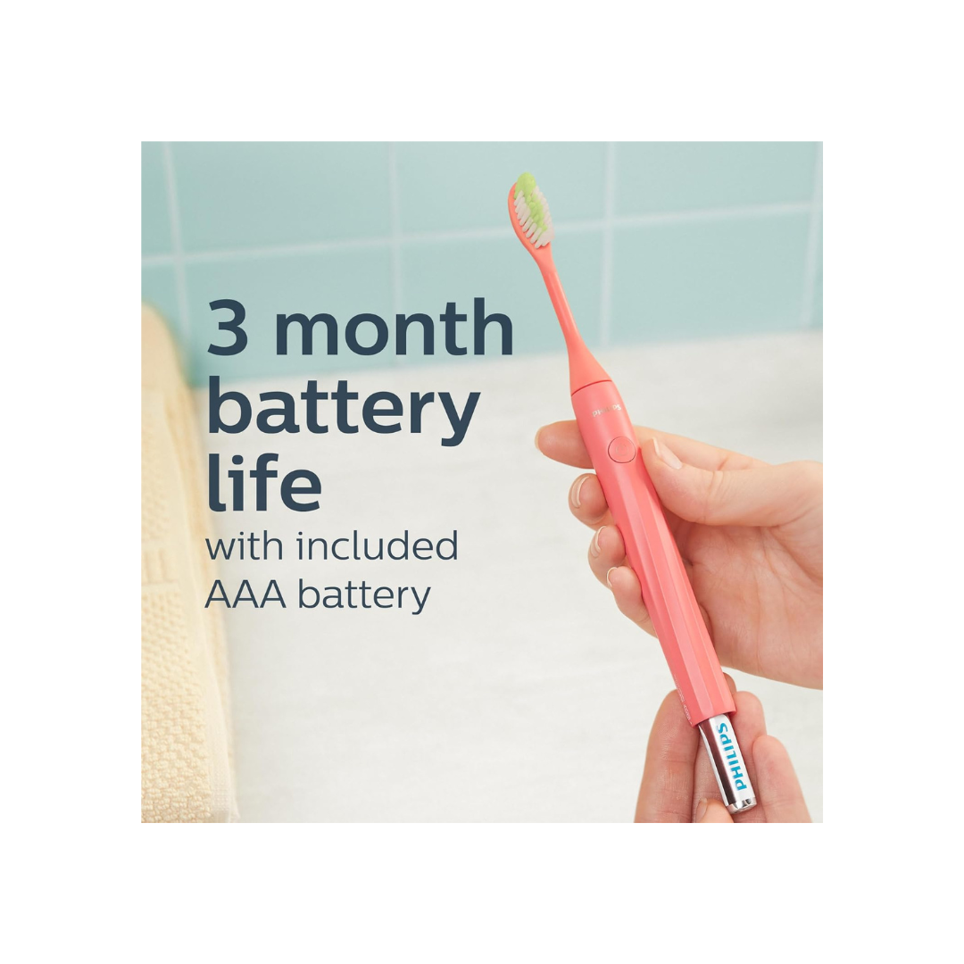 PHILIPS One By Sonicare Battery Toothbrush, Miami Coral, Hy1100/01, 1 Count