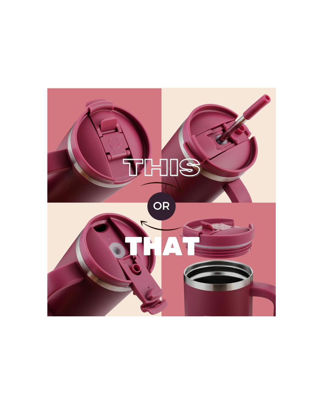 Tumbler with Handle and Straw | Leakproof Tumbler with Straw Insulated Travel Mug Fits Cupholders | Insulated Cup 40 oz Water Bottle with Straw Stainless Steel Tumbler - Red