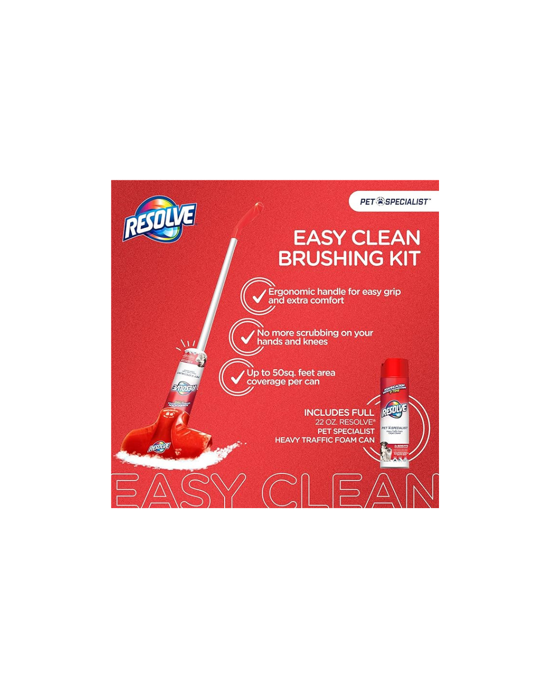 Resolve Pet Specialist Easy Clean Brushing Kit includes Heavy Traffic Foam Carpet Cleaner, 22oz