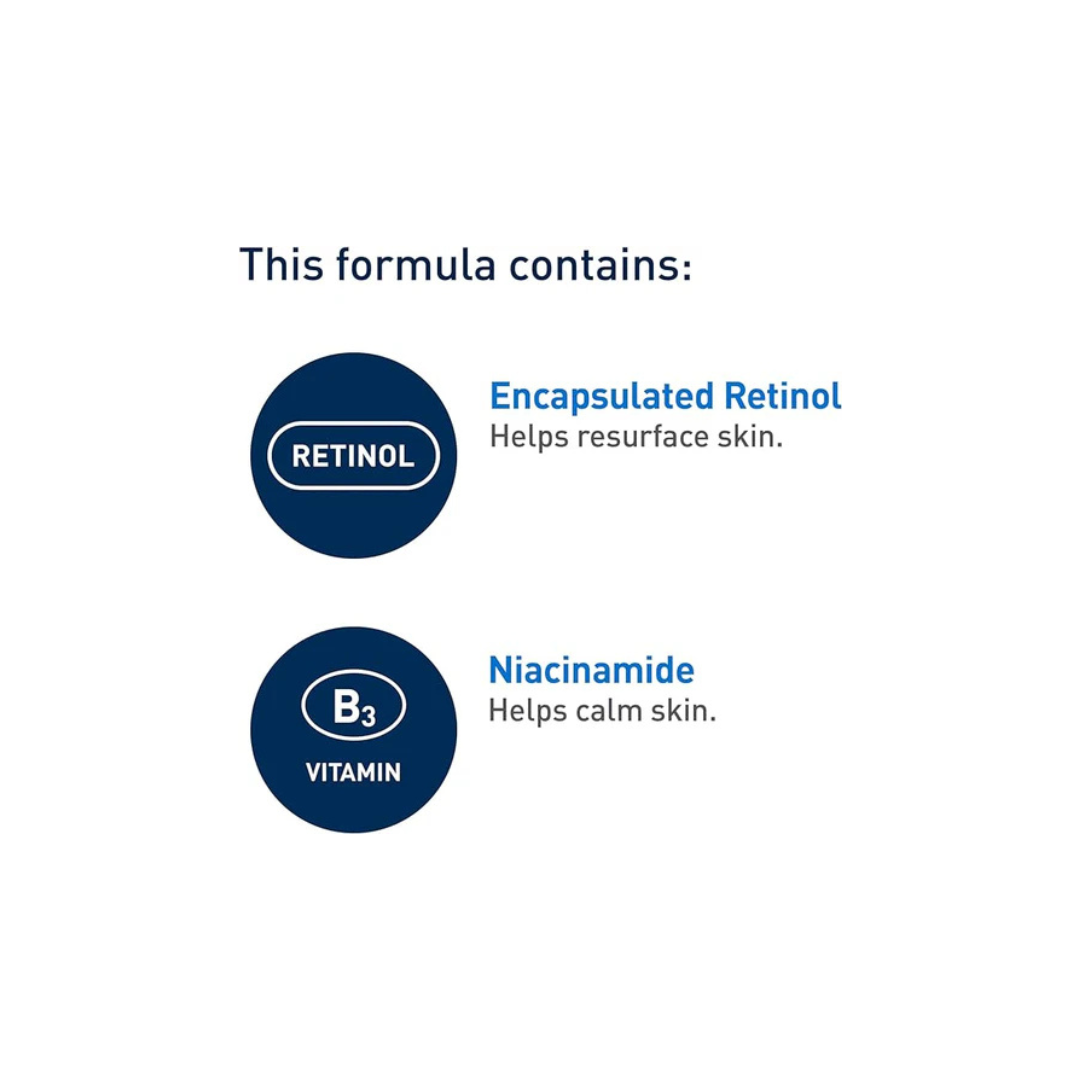 CeraVe Resurfacing Retinol Serum for Face with Niacinamide & Encapsulated Retinol. Helps even Skin Tone, Improve Skin Smoothness & Reduce Post-Acne Marks. Gentle, Fragrance-free, & Non-Comedogenic, 30, A full-face lightweight serum