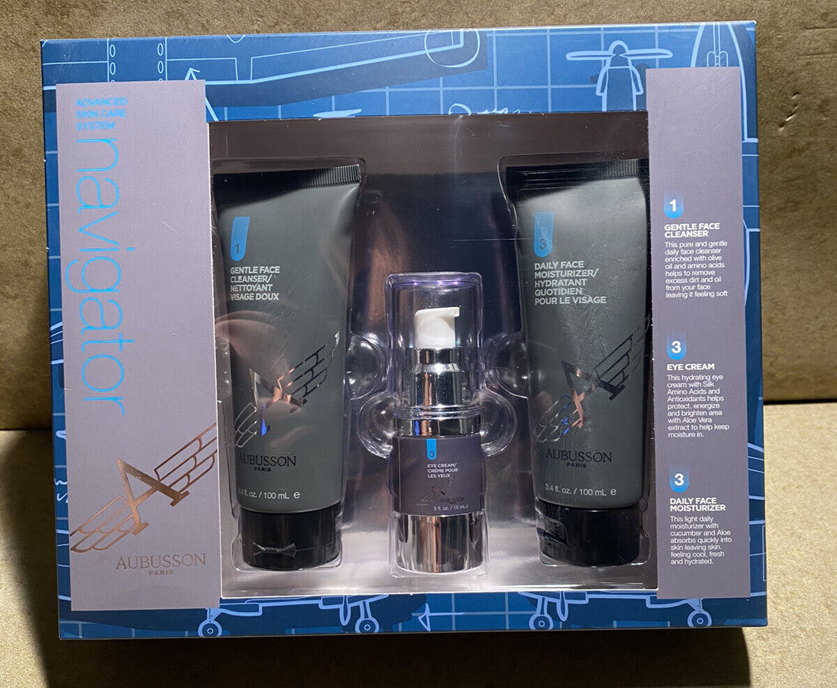 AUBUSSON PARIS ADVANCED CARE SYSTEM NAVIGATOR FOR MEN GIFT SET ITEMS INCLUDES DAILY FACE CLEANSER ENRICHED WITH OLIVE OIL & AMINO Acid