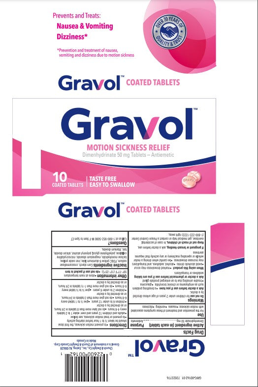 Easy to Swallow GRAVOL (10 tablets) Antinauseant for NAUSEA, VOMITING, DIZZINESS & MOTION SICKNESS