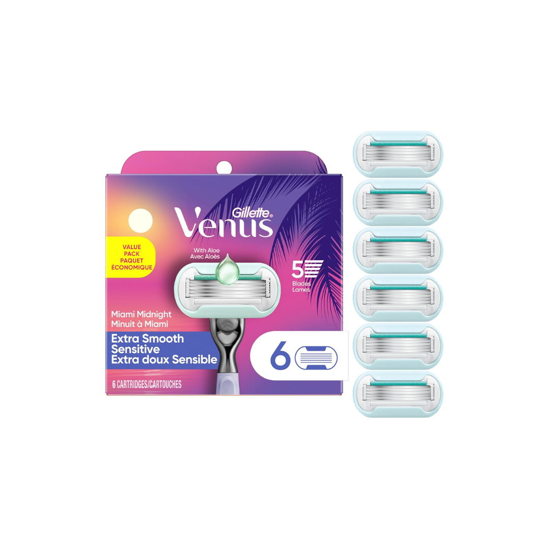 Venus Miami Midnight Extra Smooth Sensitive Women's Razor Refills 6pack