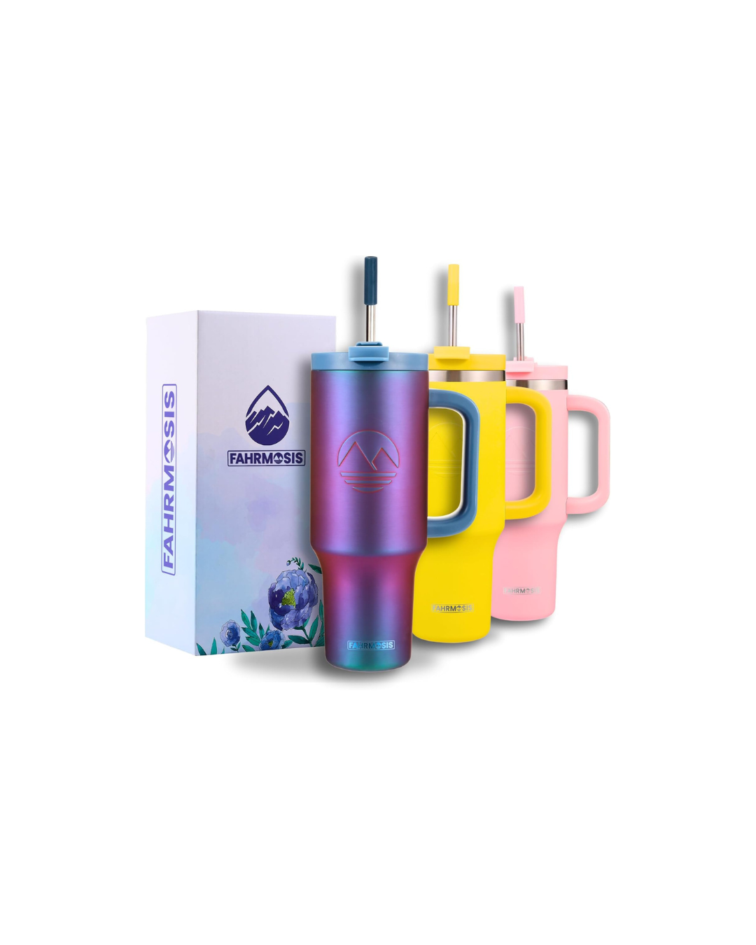 Tumbler with Handle and Straw | Leakproof Tumbler with Straw Insulated Travel Mug Fits Cupholders | Insulated Cup 40 oz Water Bottle with Straw Stainless Steel Tumbler - Violet