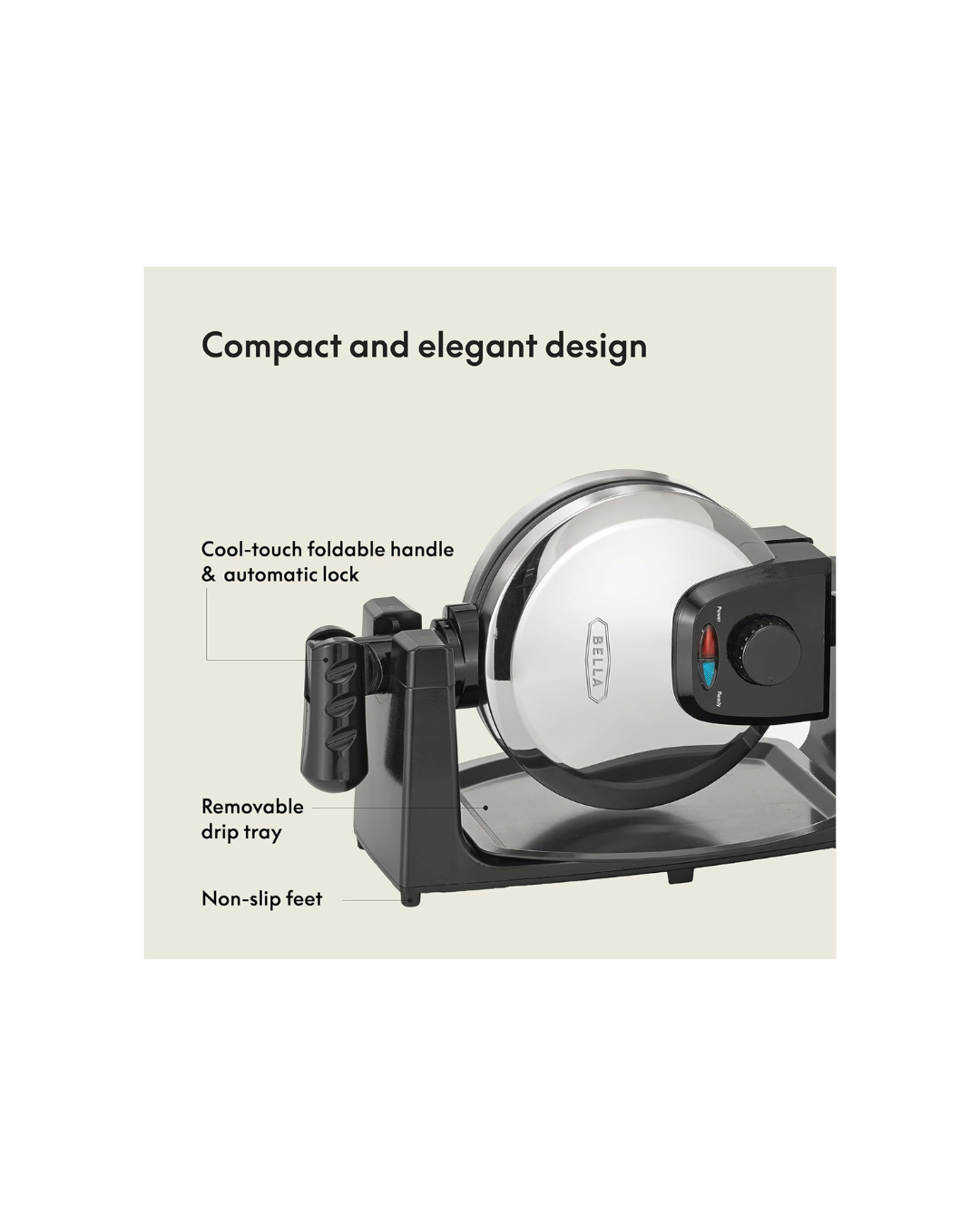 Bella Rotating Belgian Waffle Maker with Nonstick Plates, Removable Drip Tray, Adjustable Browning Control and Cool Touch Handles, Stainless Steel