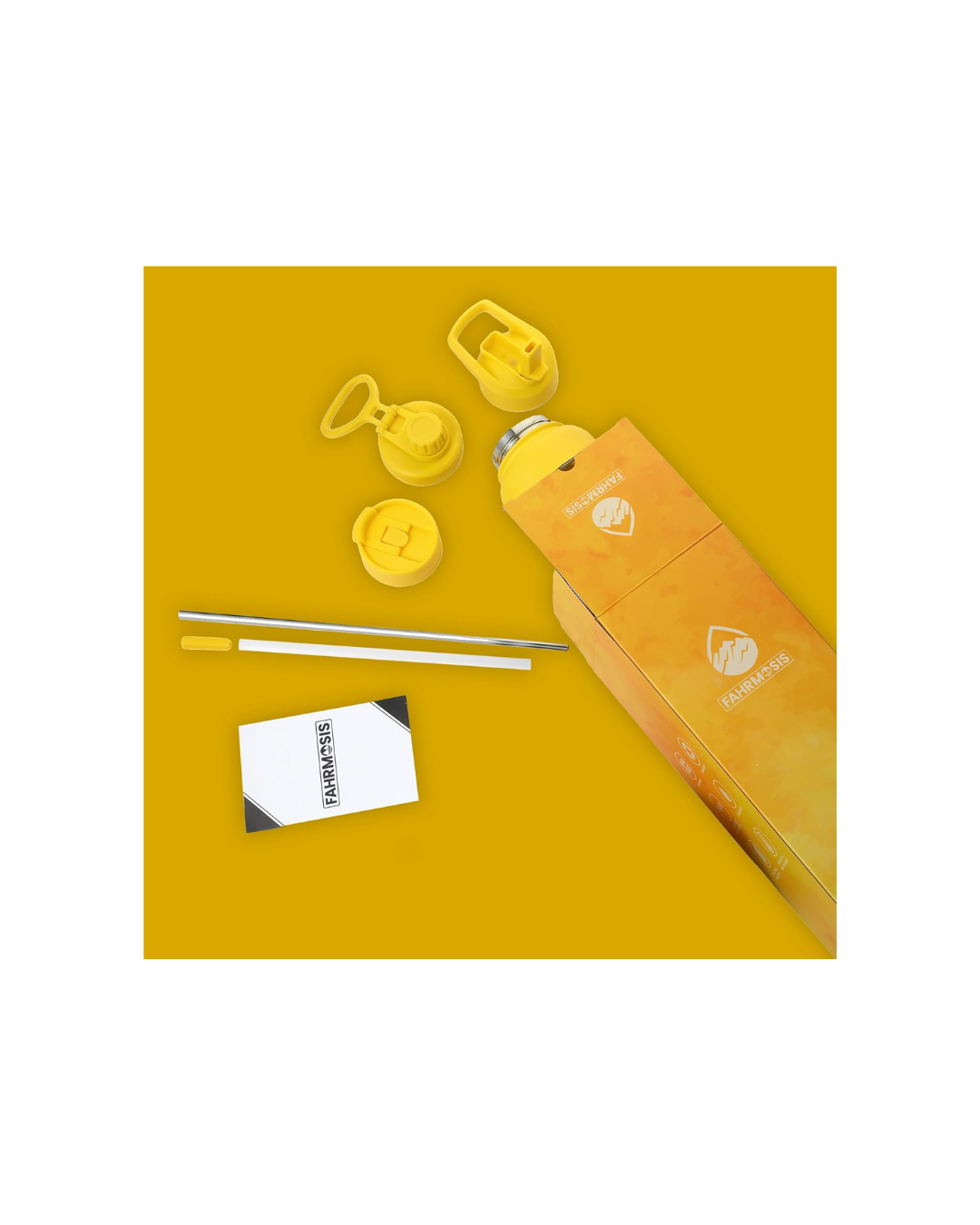 FAHRMOSIS 40 OZ Water Bottle with Straw | Insulated Water Bottle Water Jug Includes 3 Lids Water Bottles | Stainless Steel Water Bottle for Men & Women - Yellow