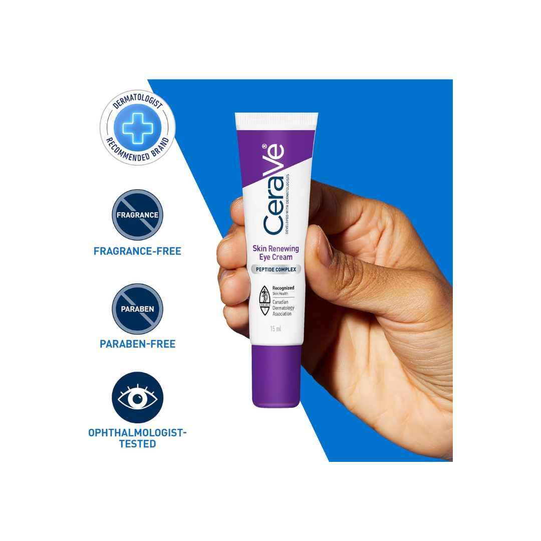 CeraVe Skin Renewing Eye Cream, Under Eye Cream with Caffeine, Peptides, & Hyaluronic Acid, Reduce Appearance of Fine Lines. Fragrance-Free & Ophthalmologist Tested, 15 mL