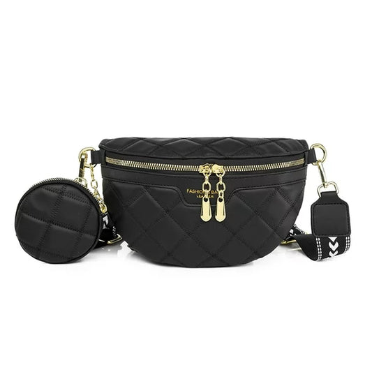 Peggybuy Fashion Fanny Pack Rhomboid Quilted Chest Crossbody Bag with Coin Purse (Black)