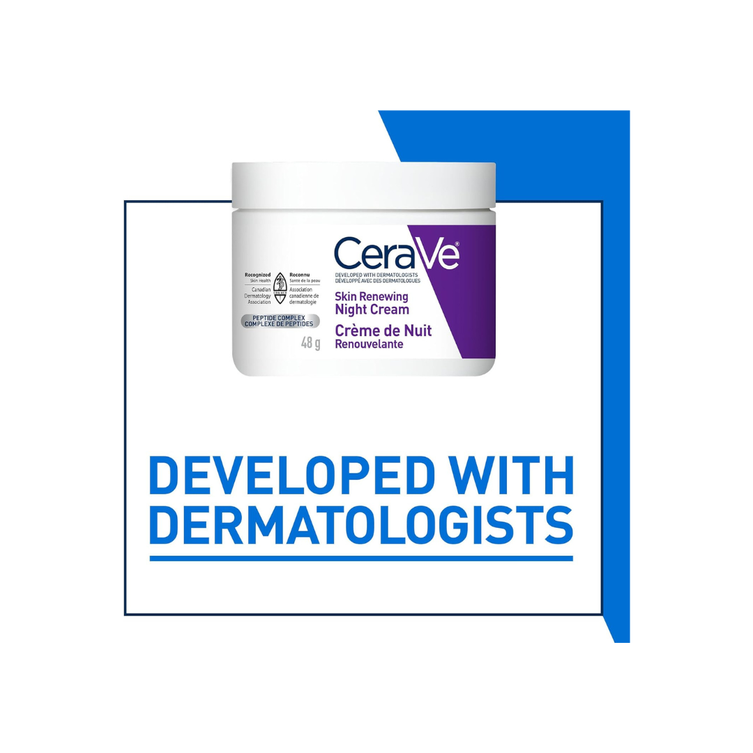 CeraVe Night Cream for Face, Skin Renewing Moisturizer for Men & Women With Hyaluronic Acid, Niacinamide, Bio Peptides & Ceramides. Fragrance Free, Non-comedogenic, Suitable for Sensitive Skin 48g